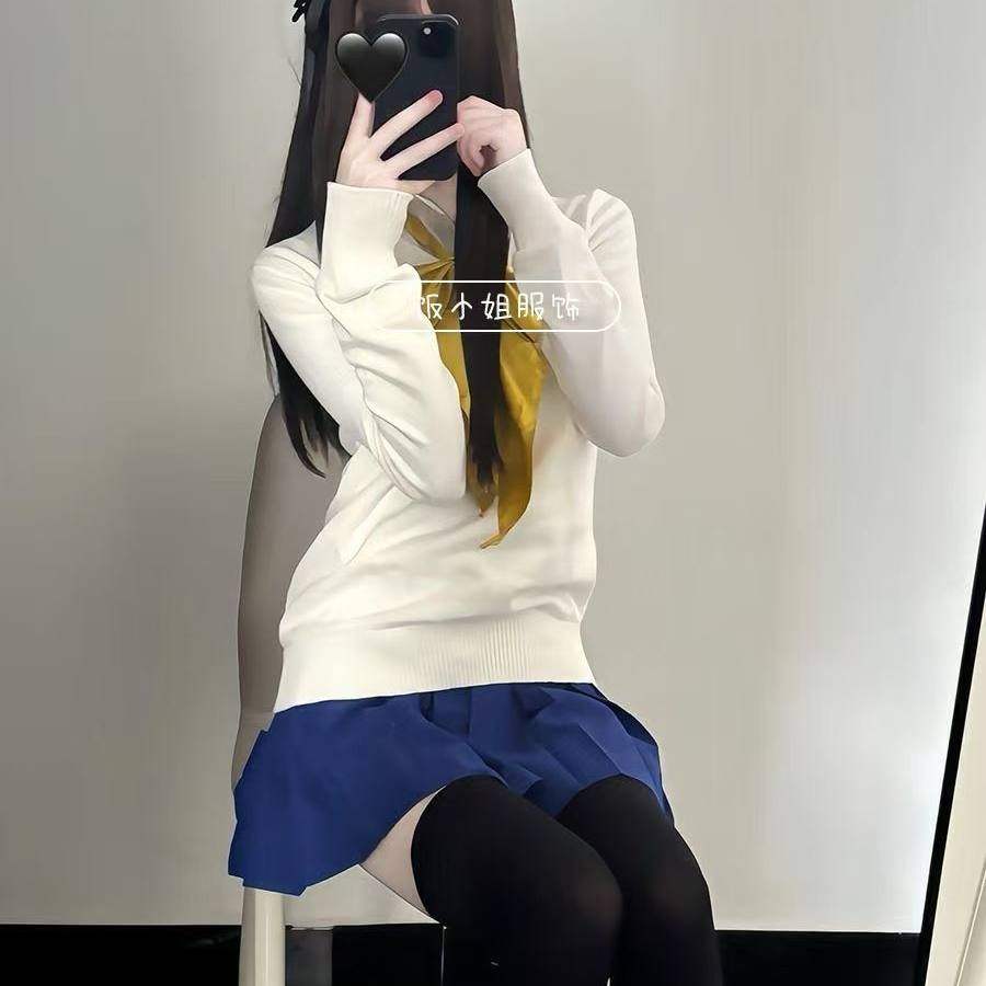 春秋款日系JK制服针织衫白色基础款长袖毛衣短裙一整套学院风上衣,女装/女士精品,时尚套装,淘宝优惠券,粉丝福利购,淘宝优惠卷