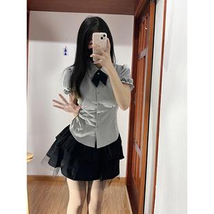 衬衣半身蓬蓬短裙子 夏季 新款 jk制服女学院风修身 收腰上衣泡泡短袖