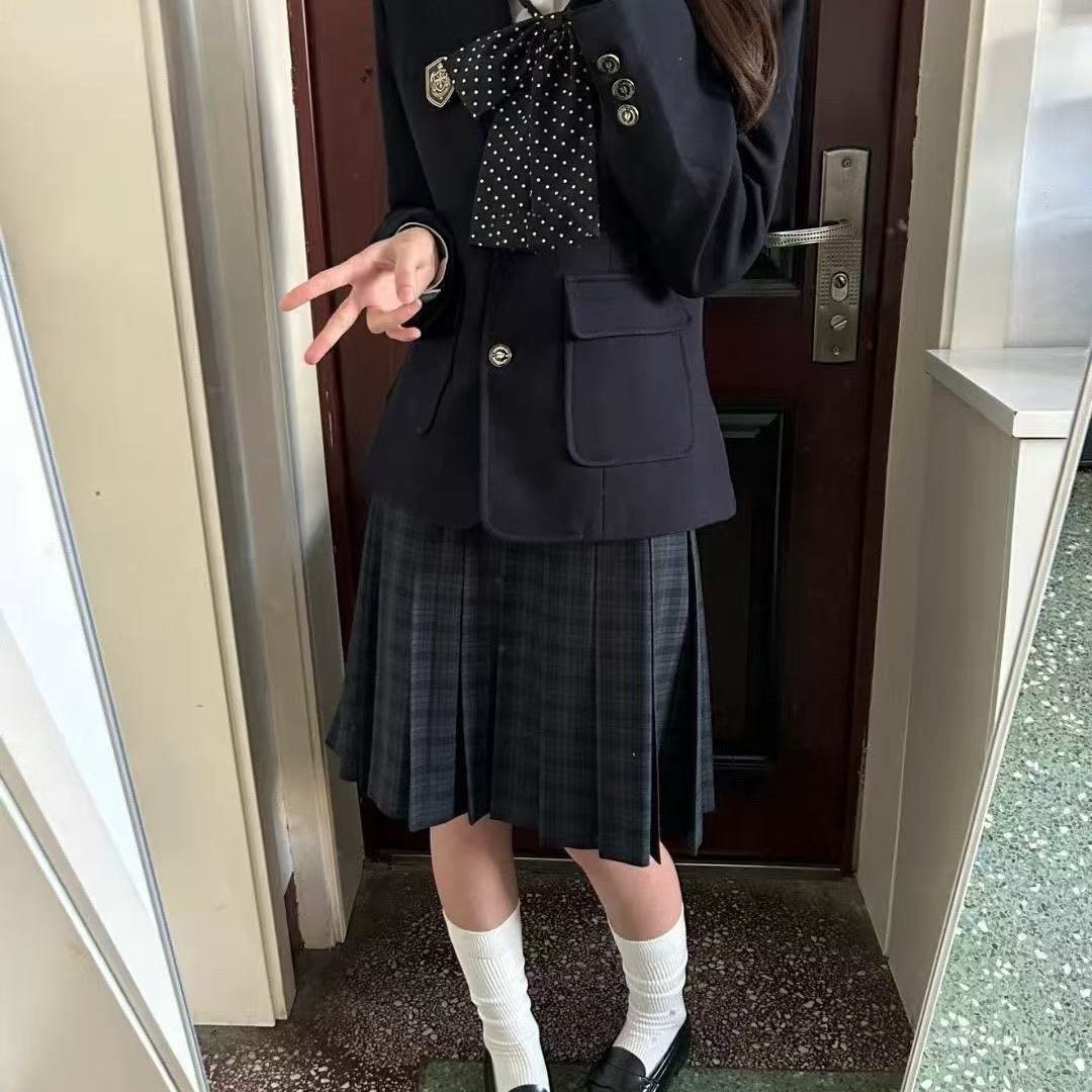 制服马甲毛衣衬衫学院海苔格裙
