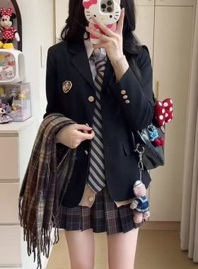三粒扣西服原创jk制服西装学院风日系黑色茶色毛衣开衫套装