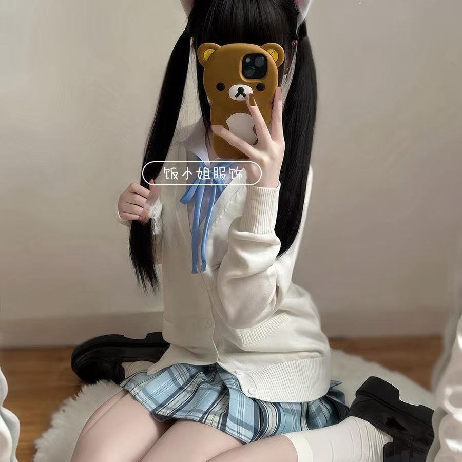 日系JK制服针织衫毛衣格裙套装