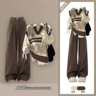 两件套装/韩版早秋返校穿搭学院风简约衬衫2025新款小众叠穿穿搭