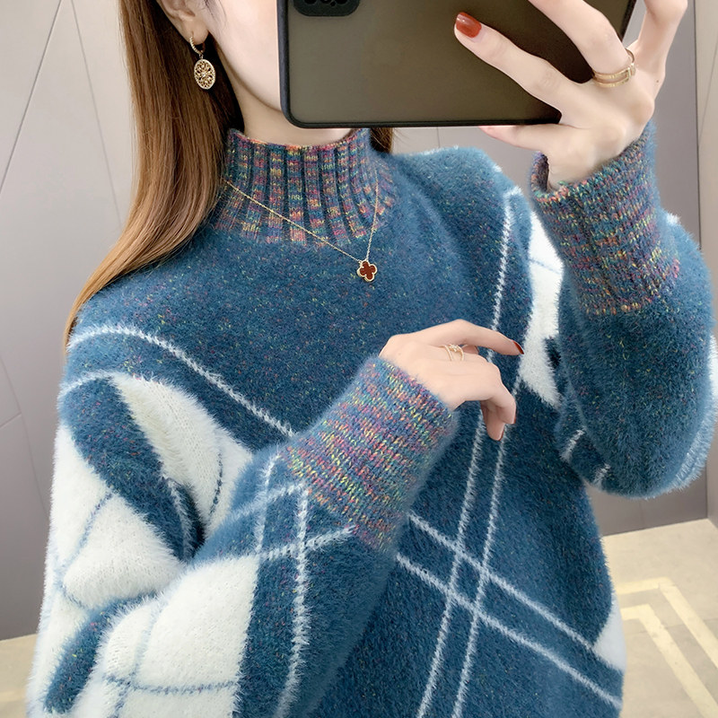 水貂绒加厚毛衣女秋冬季2022年新款套头针织衫宽松韩版百搭打底衫