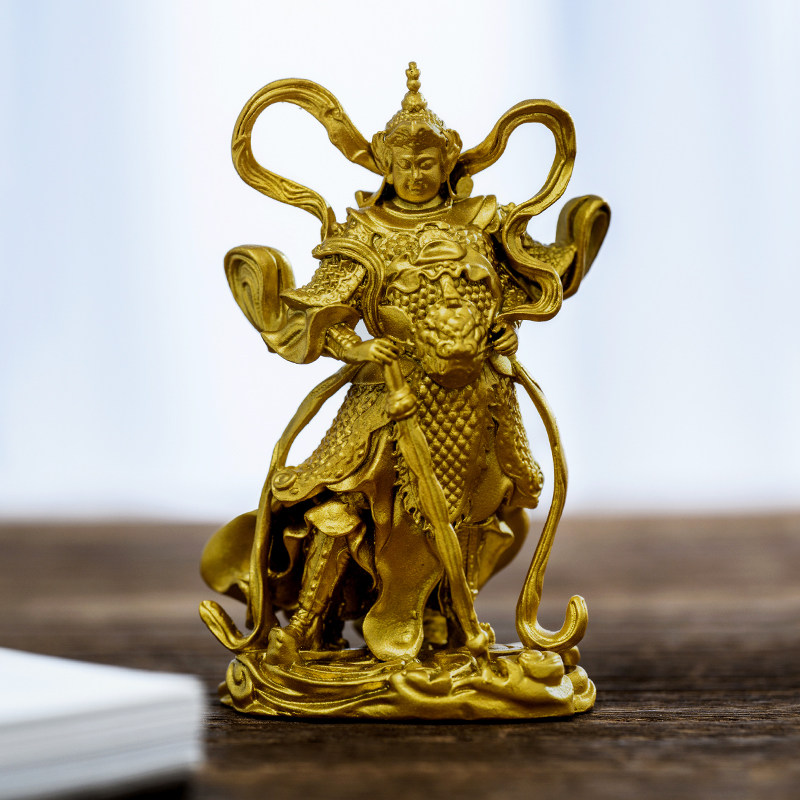 伽蓝韦陀菩萨护法佛像金色纯黄铜摆件小随身佛家居书房茶空间装饰