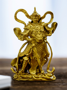 伽蓝韦陀菩萨护法佛像金色纯黄铜摆件小随身佛家居书房茶空间装饰
