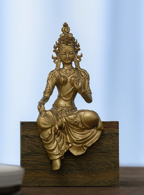 简修行黄铜绿度母菩萨摆件随身佛