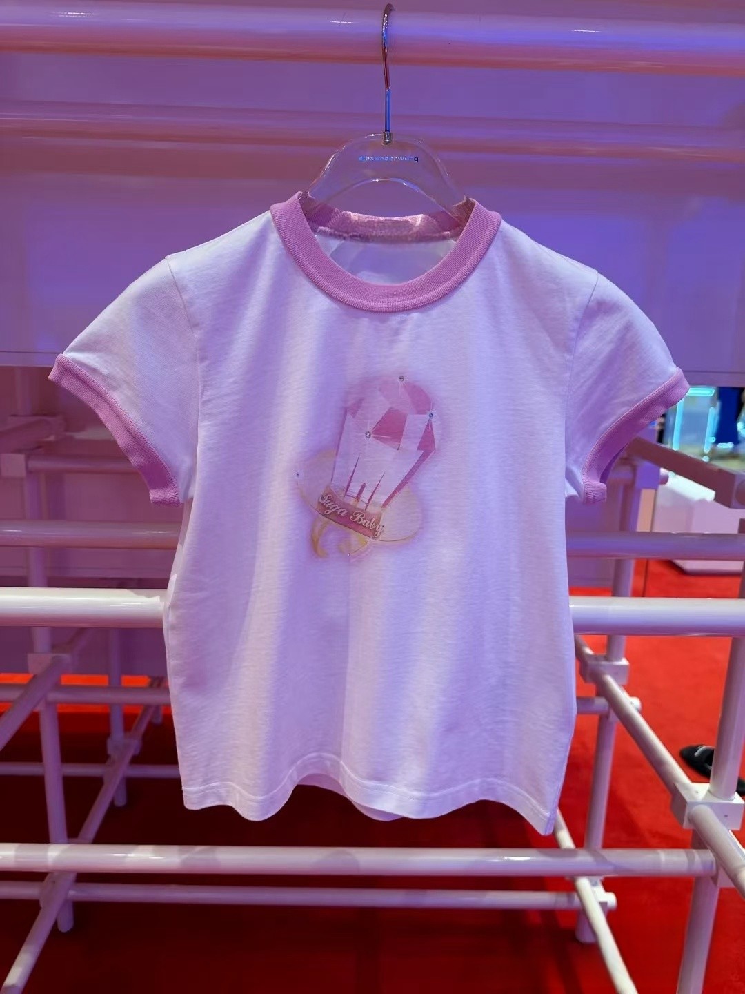 大王糖果钻戒印花圆领拼色t恤粉色短袖修身上衣女2025夏季新款潮