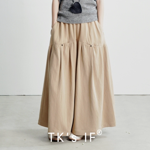 显瘦休闲裙裤 汉麻天丝垂感松紧腰阔腿裤 表参道