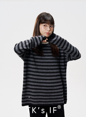 【自由之丘】100羊毛条纹圆领毛织上衣