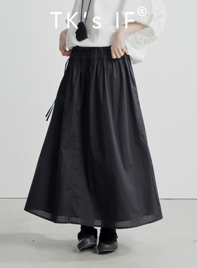 【铃鹿】100棉全橡筋腰毛边抽绳大摆半裙