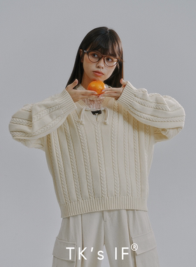 【饭冢lizuka】山羊绒桑蚕丝混纺牛角扣麻花毛衣