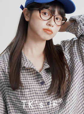 【大川】荡领可翻折格子宽松休闲大衬衫