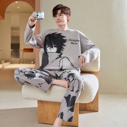 睡衣男童春秋款2026新款纯棉12青少年初中生大童15岁火影忍者全棉