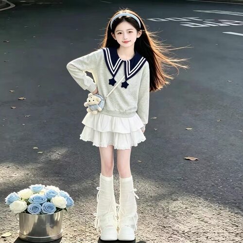 女童秋装海军领卫衣半裙套装2026新款儿童秋季学院风洋气翻领上衣