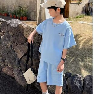 男童夏装运动套装2025新款中小童时髦T恤工装裤两件套帅气休闲潮