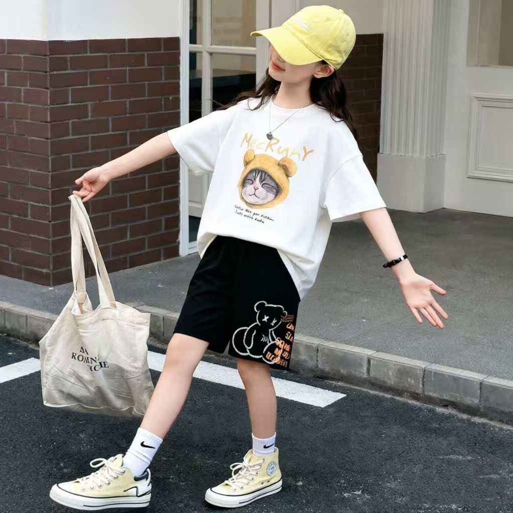 女童洋气夏装套装宽松休闲运动短儿童运动套装