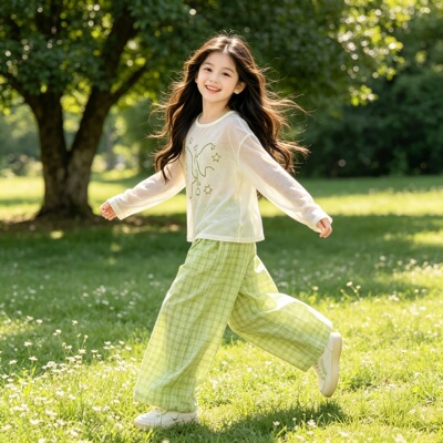女童夏季森系罩衫套装中大童防晒长袖罩衫内搭小吊带休闲裤三件套