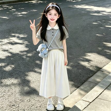 女童短袖套装2026新款儿童夏装韩系POLO衫穿搭女孩大童夏季阔腿裤