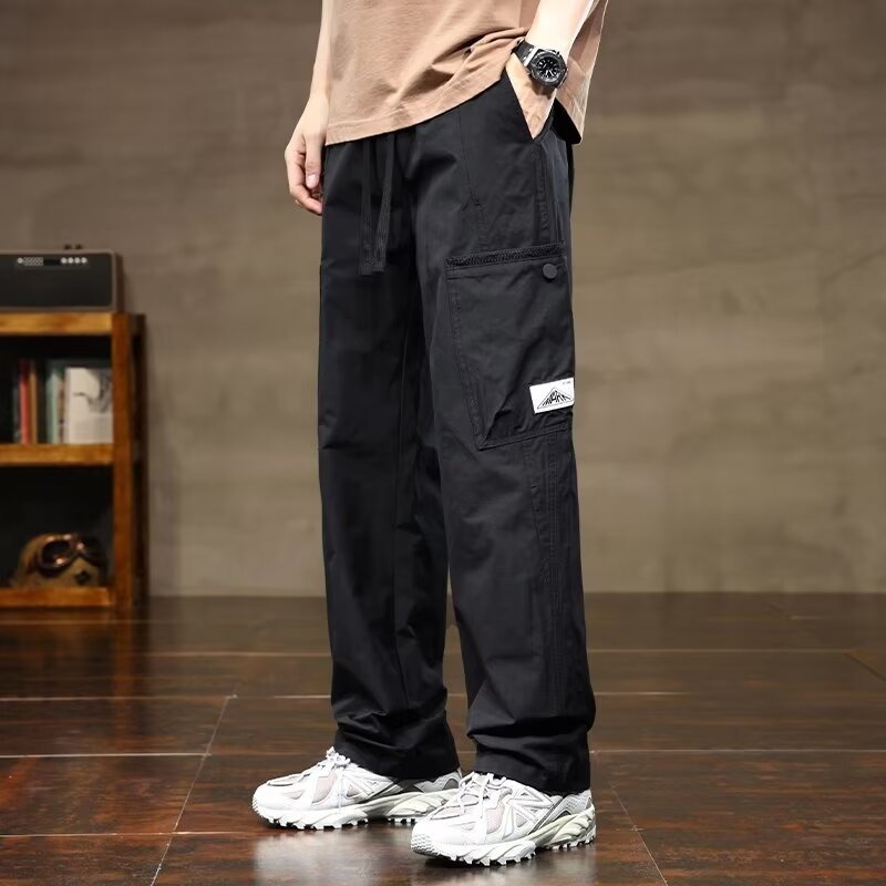 潮牌男士夏季薄款速干冰丝裤子2025新款宽松直筒休闲工装长裤男款