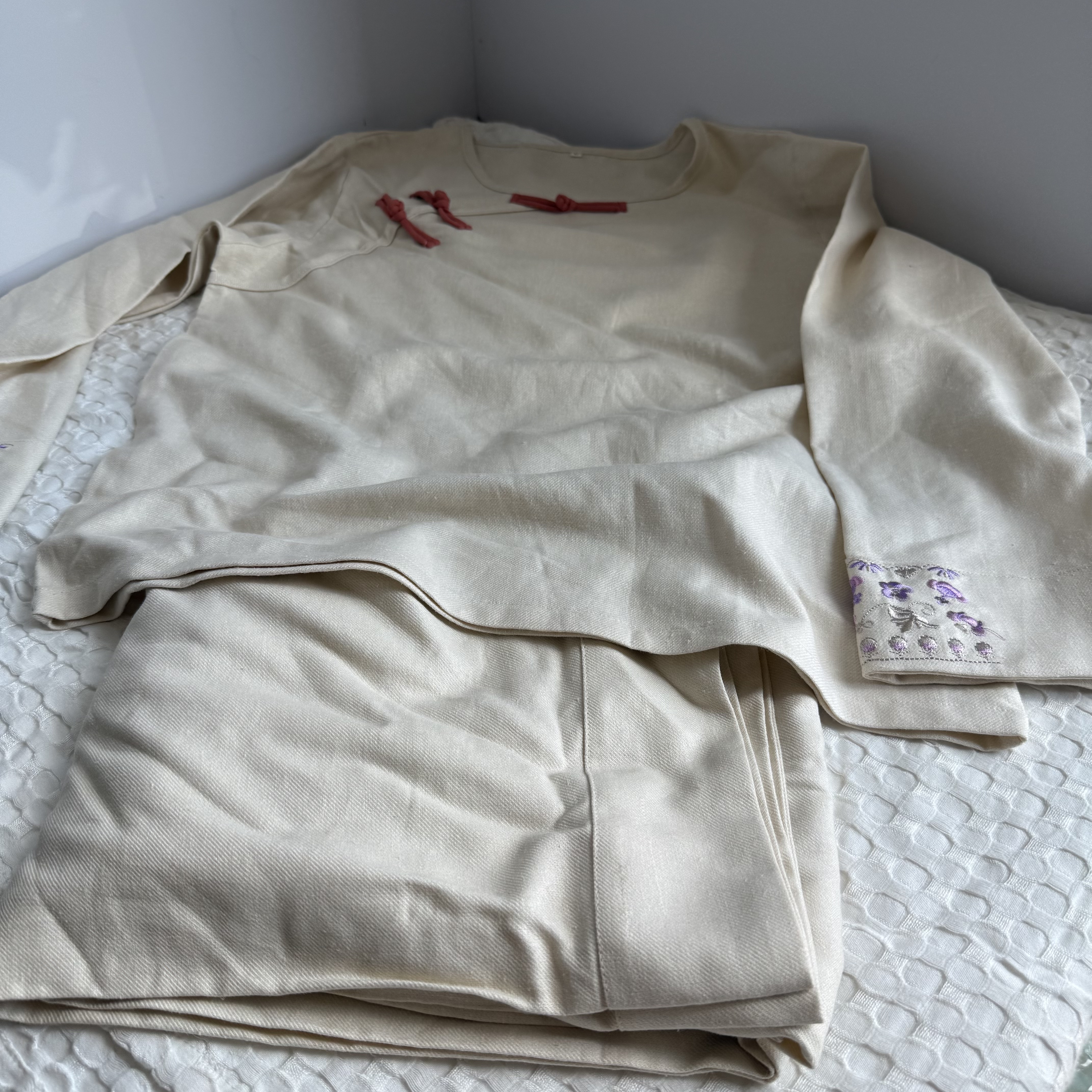 便宜处理！尾单货清仓新中式汉麻家居服刺绣睡衣套装长袖两件套
