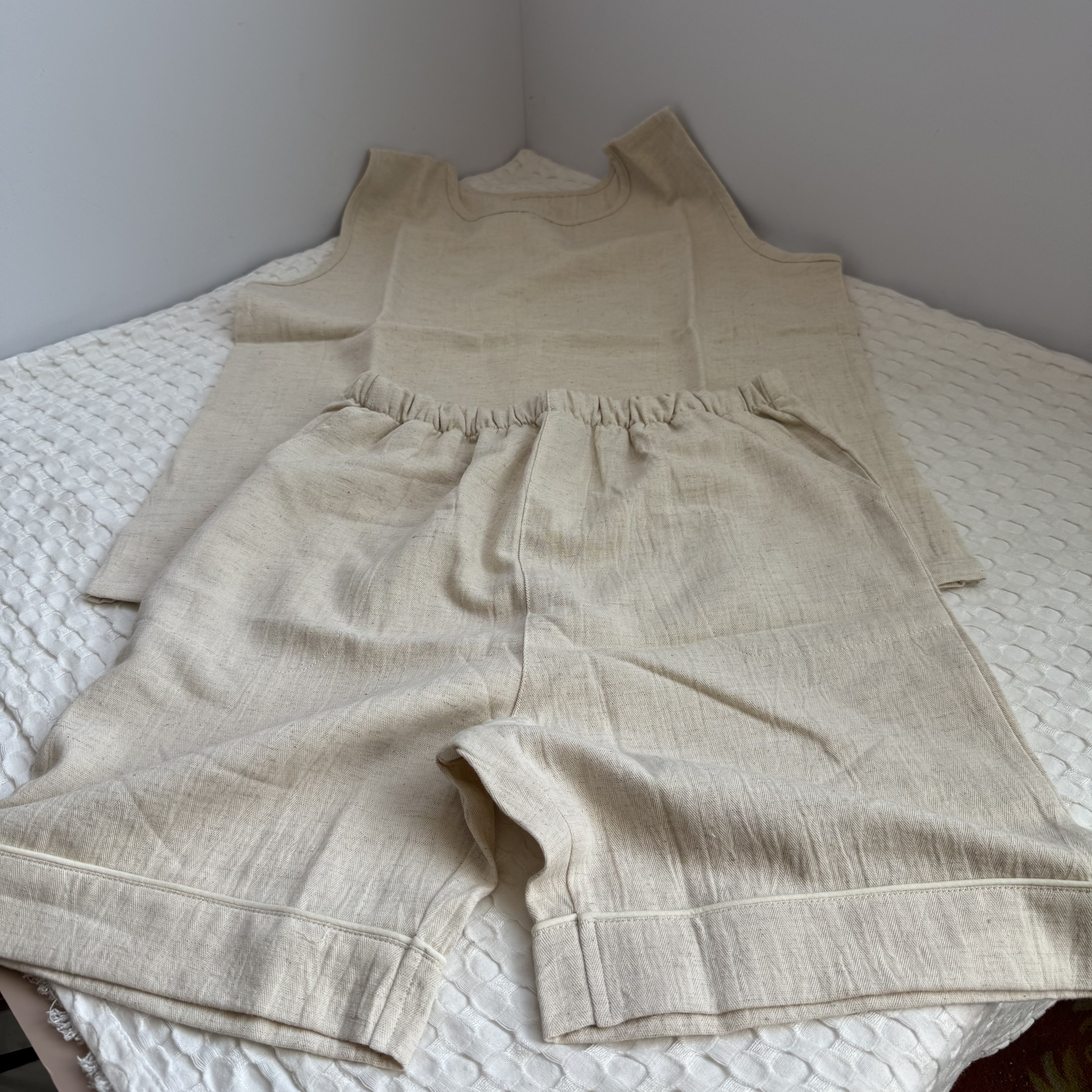 老粉福利！日单尾货外贸背心短裤汉麻棉家居服睡衣可外穿