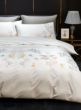 外贸出口纯棉白色绣花被套单件全棉刺绣双人被罩秋冬加厚床上用品