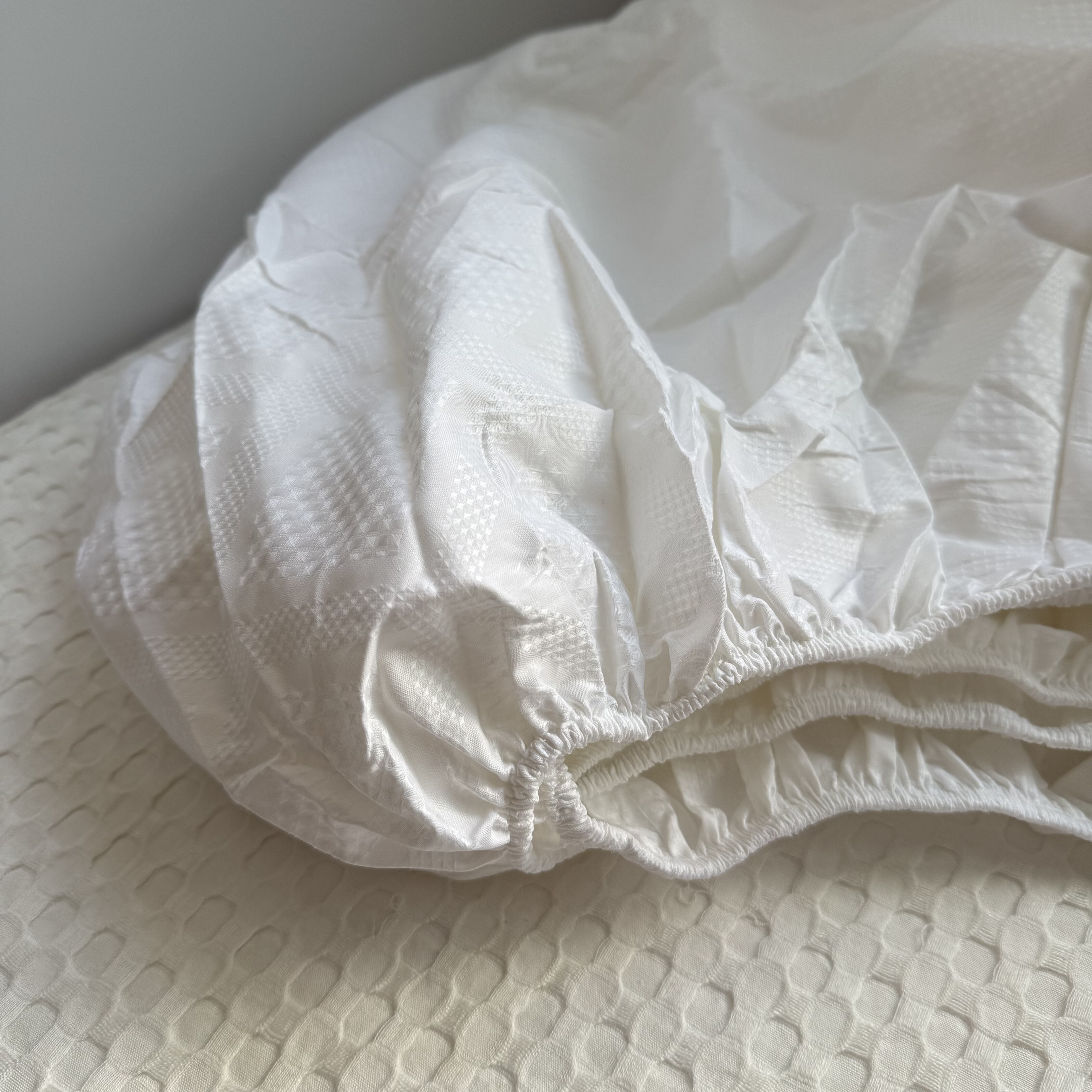 仅50条！60支蜂巢面料！外贸全棉华夫格床笠单件纯棉床垫套床罩