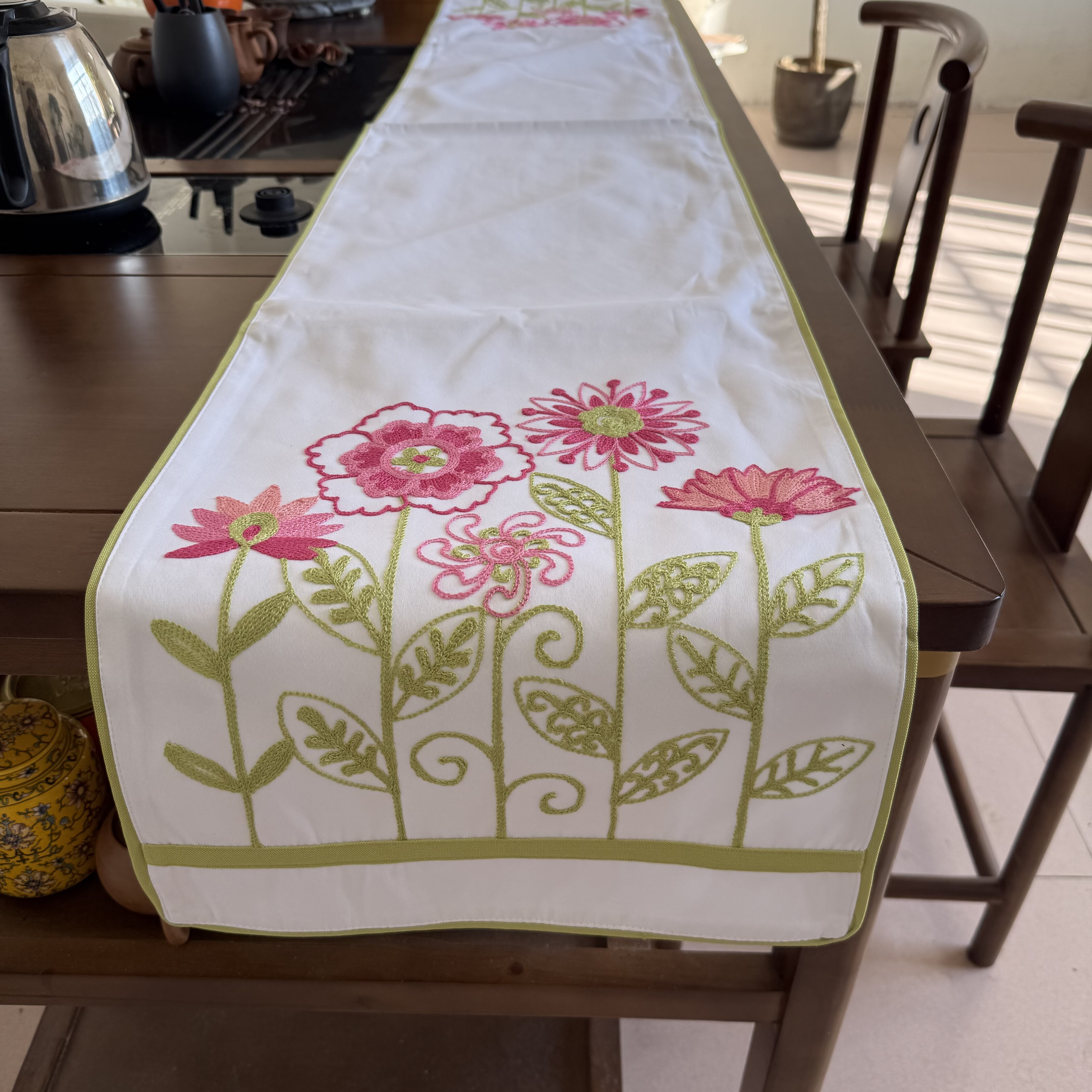 重磅刺绣！高级感！外贸绣花桌旗布北欧风茶几餐桌长条巾斗柜装饰,居家布艺,桌旗,淘宝优惠券,粉丝福利购,淘宝优惠卷