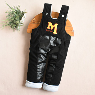 保暖连体裤 3外穿儿童尿不湿开档 加厚防尿皮裤 秋冬婴儿背带棉裤