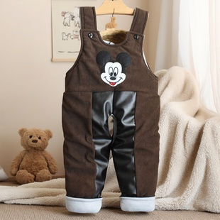 保暖连体裤 3外穿儿童尿不湿开档 加厚防尿皮裤 秋冬婴儿背带棉裤