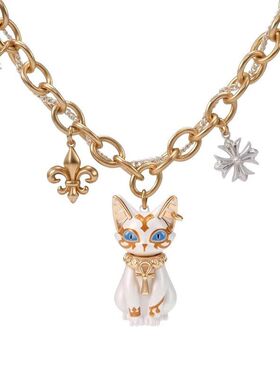 生命之瞳法老埃及猫毛衣链 猫咪安卡虎眼石手工串珠项链