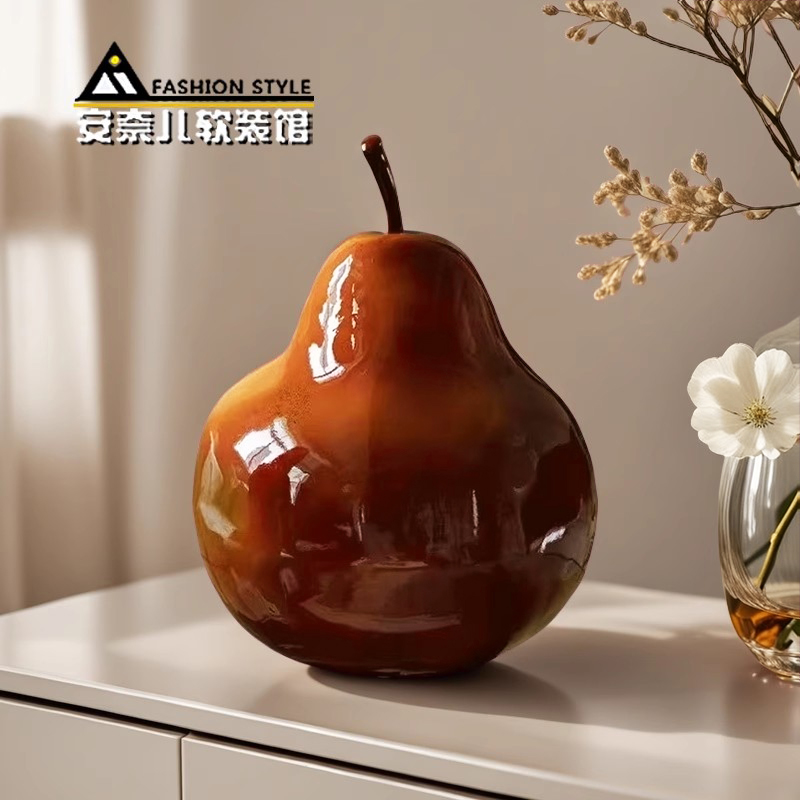 棕红色大梨雕塑摆件中古风家居客厅酒店样板间台面摆设艺术装饰品