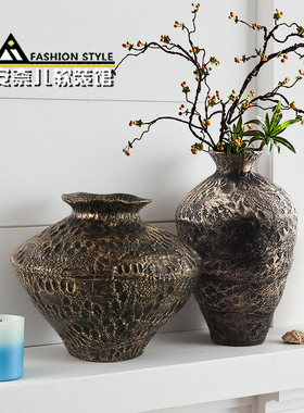 复古金属釉陶瓷花瓶做旧仿铜花器