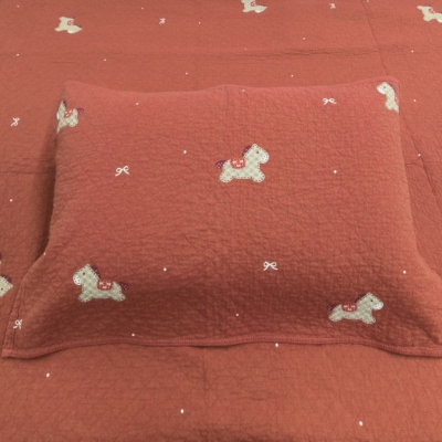 实体店新年沐瑟纯棉水洗四层纱布单双人床单小马盖毯床盖枕巾枕套