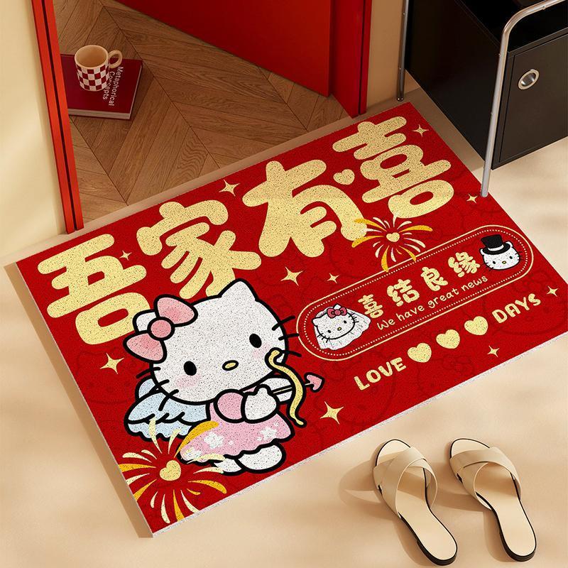 结婚入门地垫绒布喜庆红色进门垫结婚吸水卡通可爱门口地垫脚垫