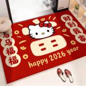 新年凯蒂红色水晶绒入户地垫耐磨玄关大门口通用脚垫地毯家用地垫