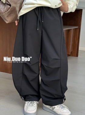 牛哆哆男童弯刀裤2025秋女童休闲香蕉裤青少年褶皱工装裤潮82225