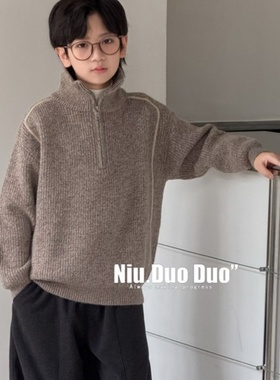 牛哆哆童装2025秋冬儿童毛衣针织衫男童半拉链洋气潮毛线衫15313