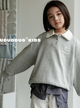 牛哆哆卫衣2025春秋款女童花边翻领上衣中大童蕾丝边polo衫28916