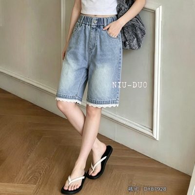 牛哆哆儿童牛仔短裤2026夏新款女童宝宝花边拼接五分裤中裤87928