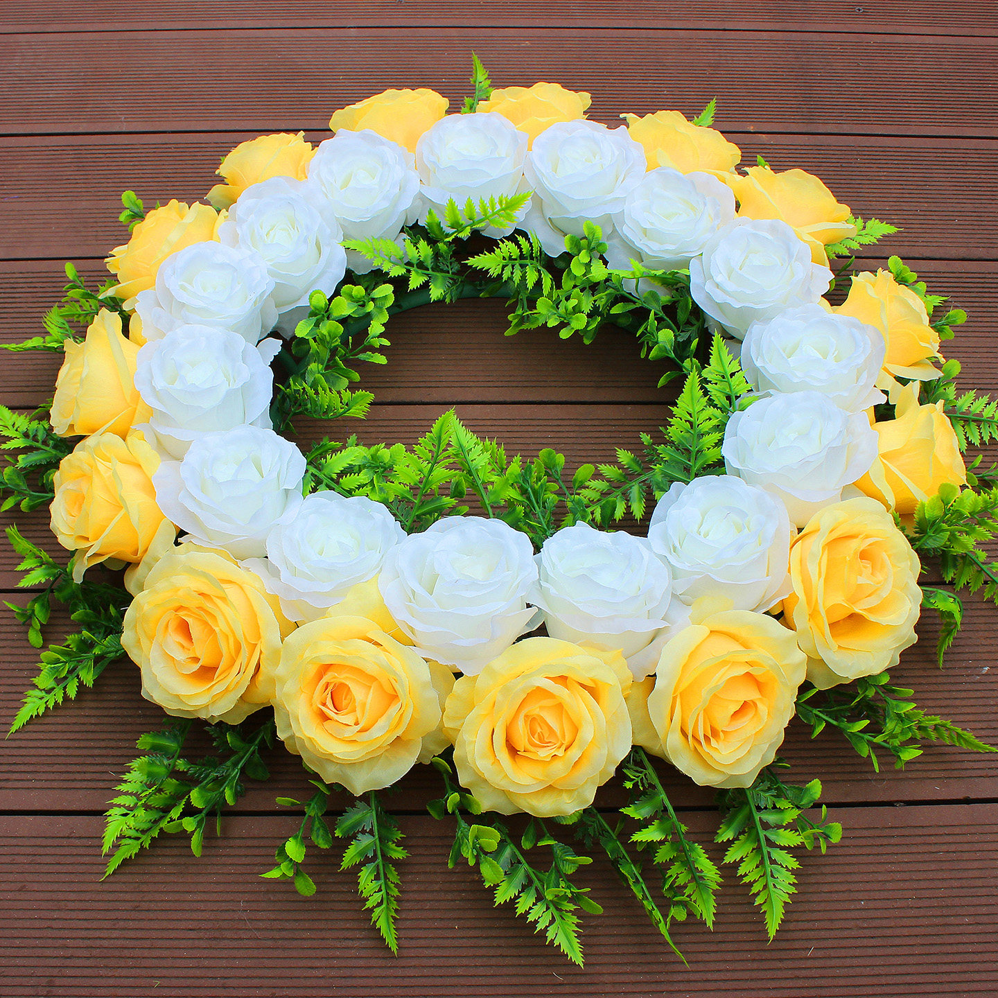 仿真花53CM玫瑰花环祭祀花圈清明节扫墓用花陵园公墓地装饰花上坟