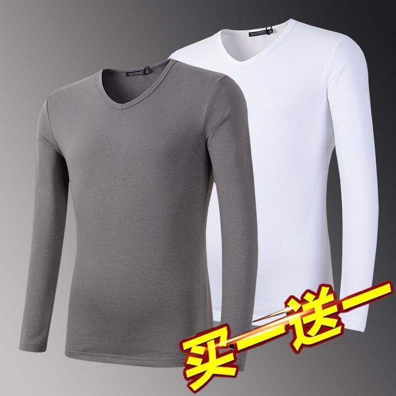 莫代尔长袖t恤男装圆V领潮流上衣服纯色春季打底衫内搭小衫春秋衣