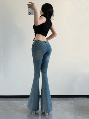 喇叭裤长裤薄牛仔春夏低腰小个子