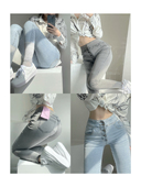 撩男于无形 显瘦弹力铅笔裤 四排扣浅蓝高腰牛仔小脚裤 女包臀修身