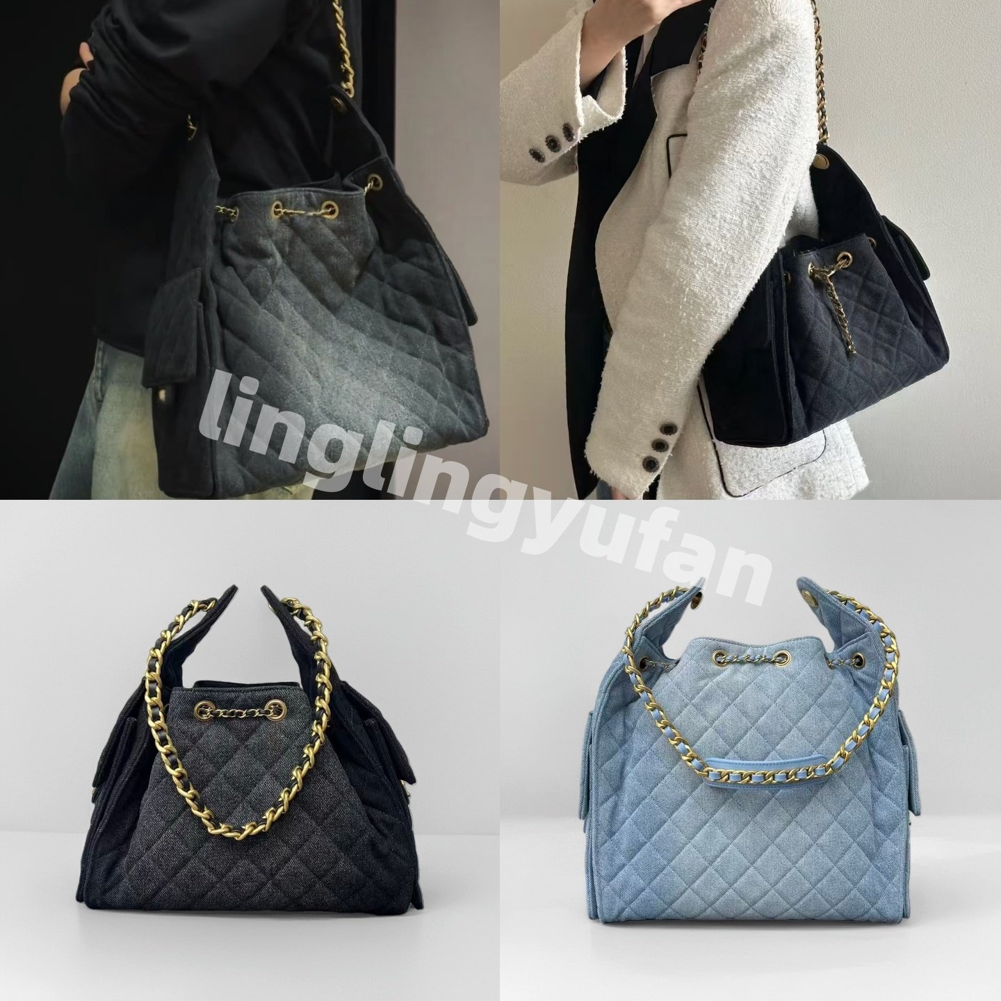 LINGLINGYUFAN 2025C嬉皮包水洗丹宁牛仔布+复古五金冬季首选~