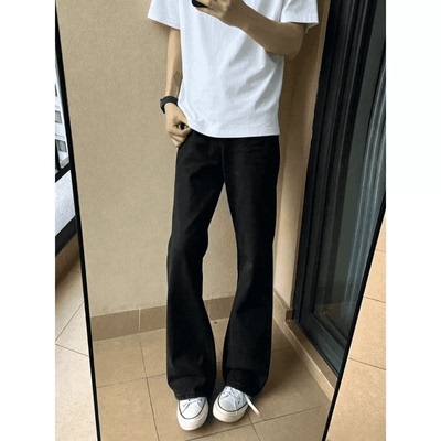 夏季美式黑色弯刀提档直筒牛仔裤