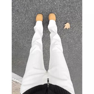 美式直筒白色牛仔裤男款春季cleanfit高腰修身裤子窄版弯刀微喇裤