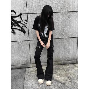 美式高街绑带牛仔裤男款痞帅高级感vibe工装裤子修身显瘦微喇长裤