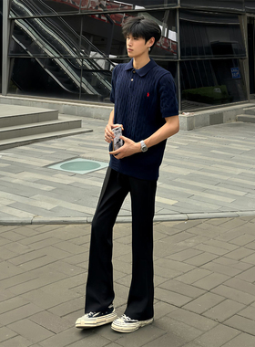 cra黑色微喇西裤男夏季凉感冰丝cleanfit直筒裤子美式休闲喇叭裤