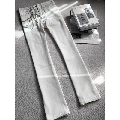 美式高街白色直筒牛仔裤男款冬季